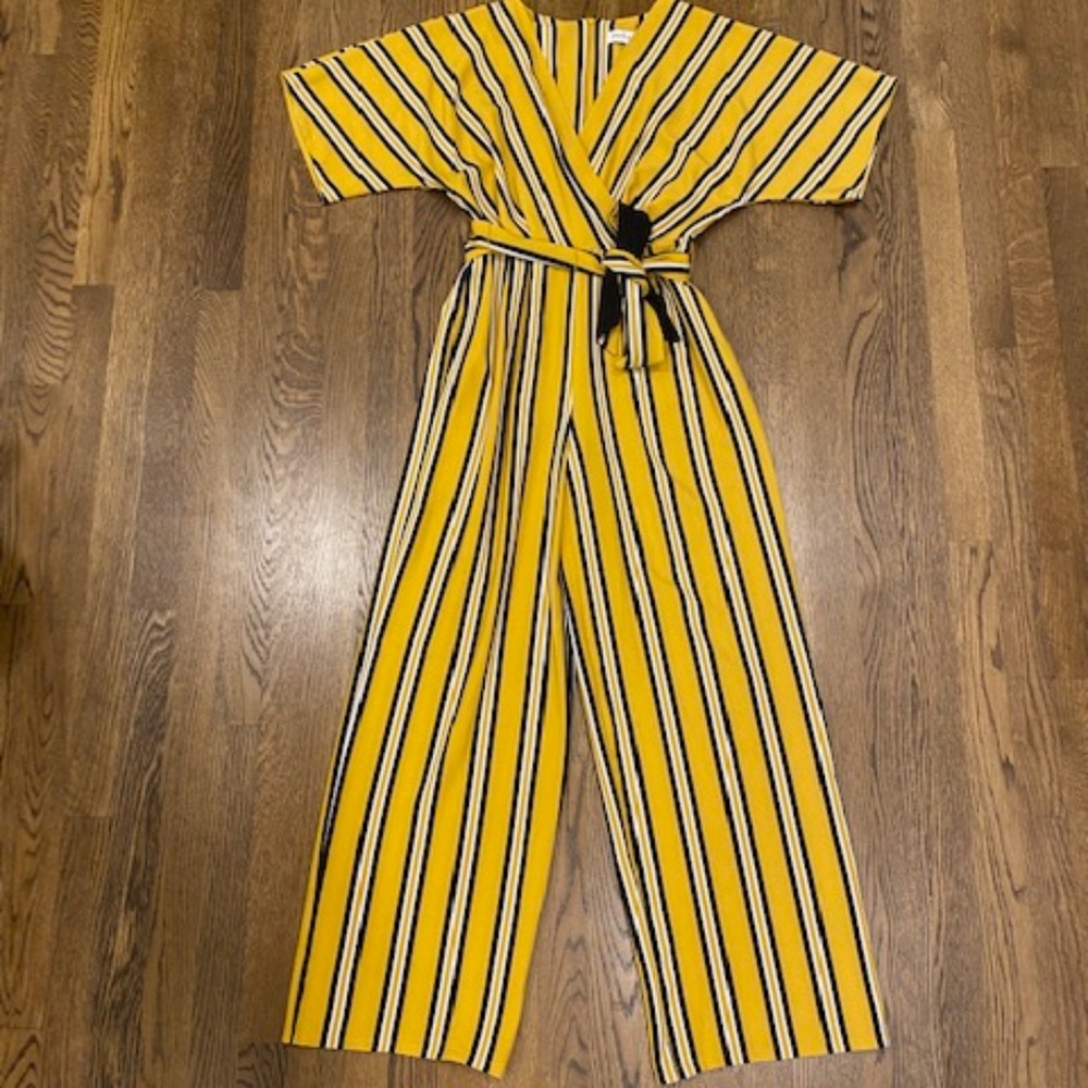 Emma & Michele Striped Belted Jumpsuit
